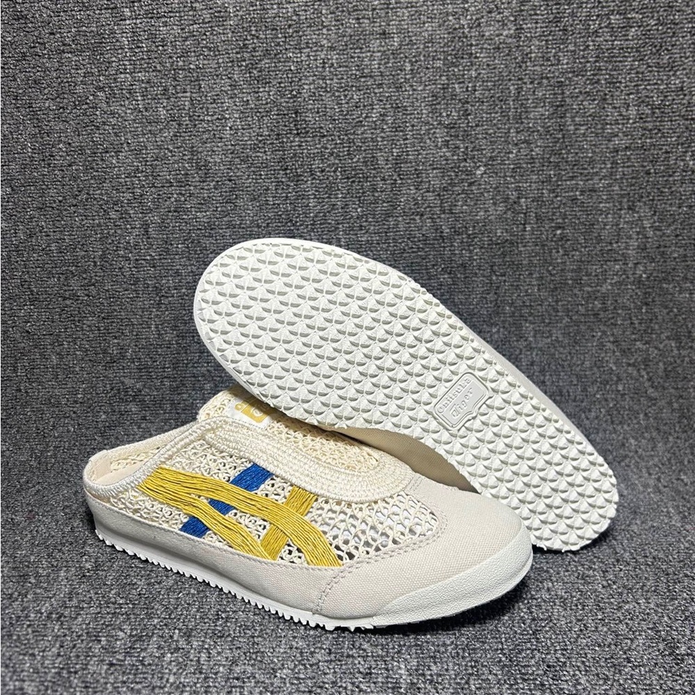 Onitsuka Tiger by Asics Cream Slip-On Sneakers with Yellow and Blue Stripes - Picture 4 of 6